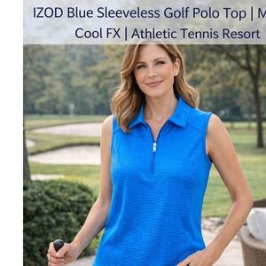 IZOD Blue Sleeveless Golf Polo Top M Cool FX Athletic Tennis Resort